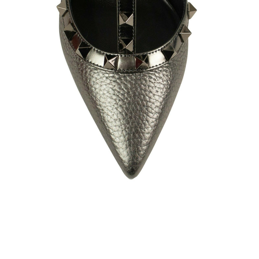 'Rockstud' 100mm Ankle Strap Pumps - Silver