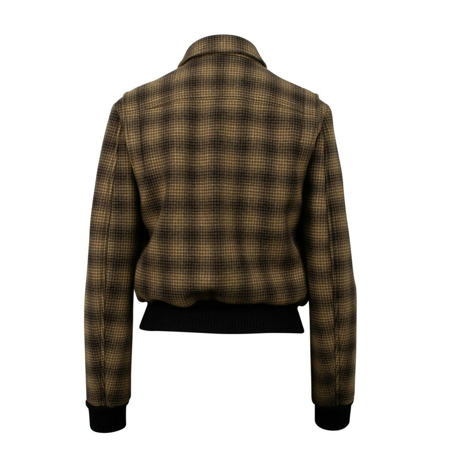 Houndstooth Check Print Bomber Jacket  - Brown