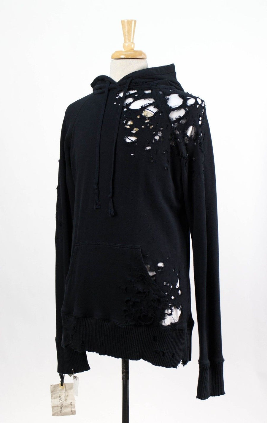 Cotton Destroyed Pullover Hoodie - Black