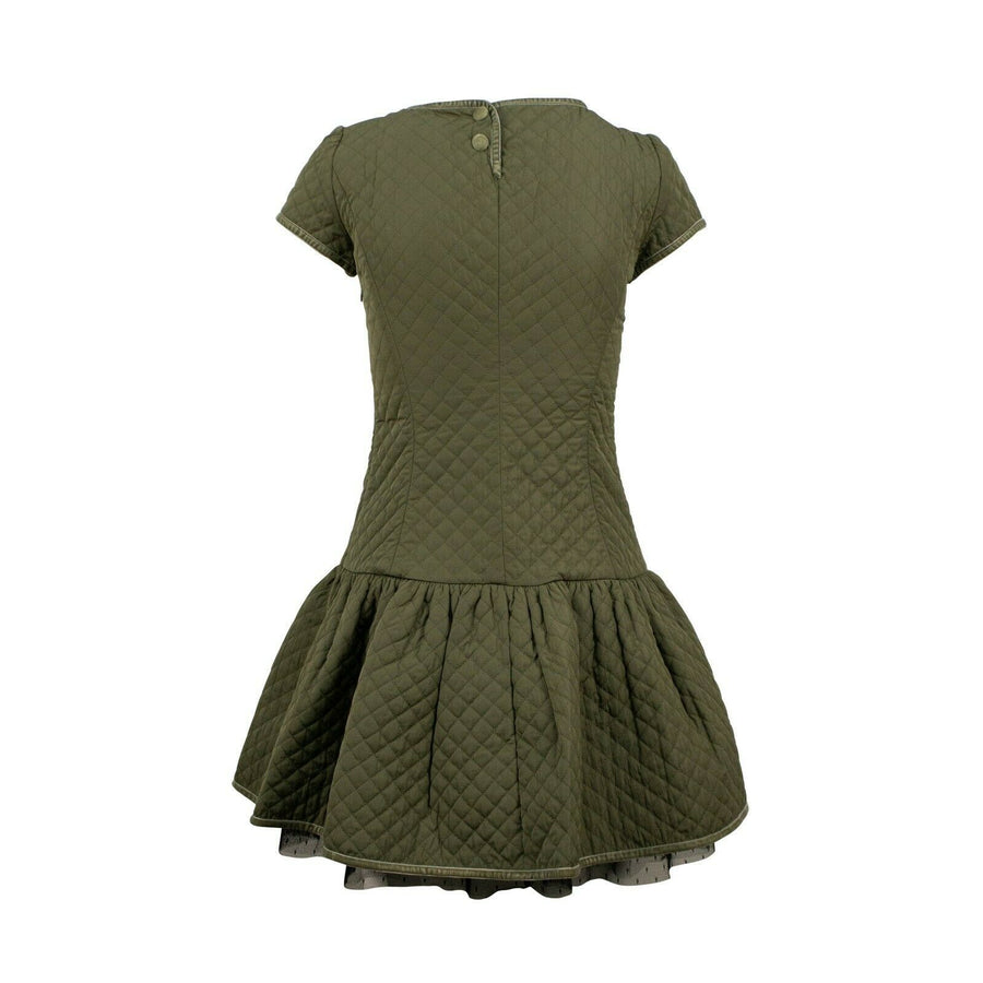 Quilted Ruffle Bottom Lace Detail Dress - Green