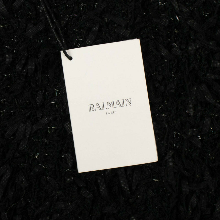 Cotton Blend Fringed Sheath Mini Dress - Black