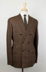 Windowpane Check Wool Blend Double Breasted Suit - Brown