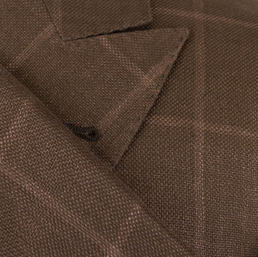 Windowpane Check Wool Blend Double Breasted Suit - Brown