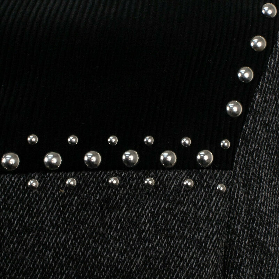 V Cut Studded Melange Long Coat - Gray