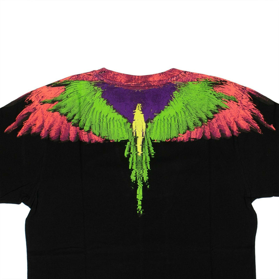 Cotton Glitch Multicolored Wings T-Shirt - Black