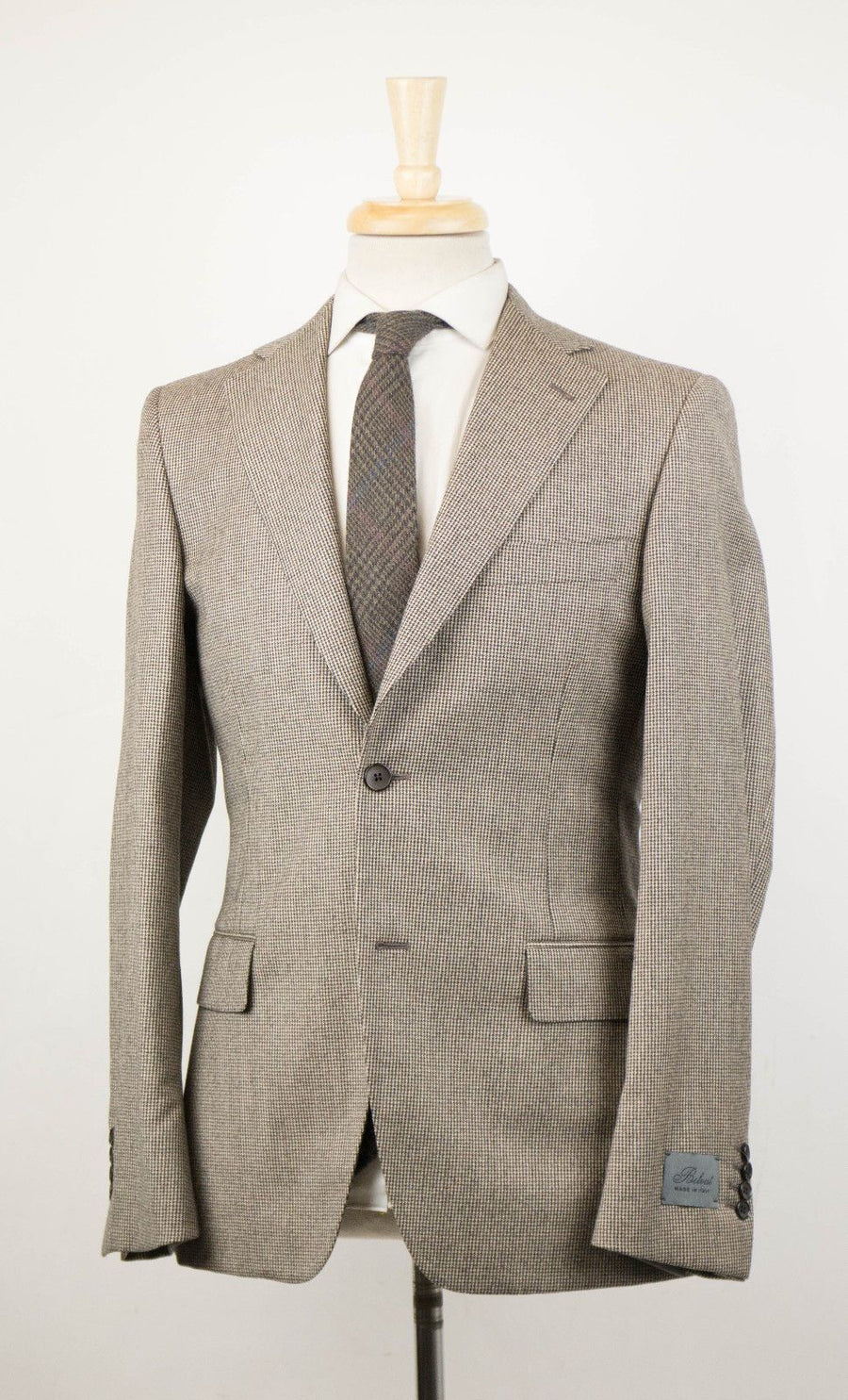Houndstooth Wool 2 Button Suit - Brown