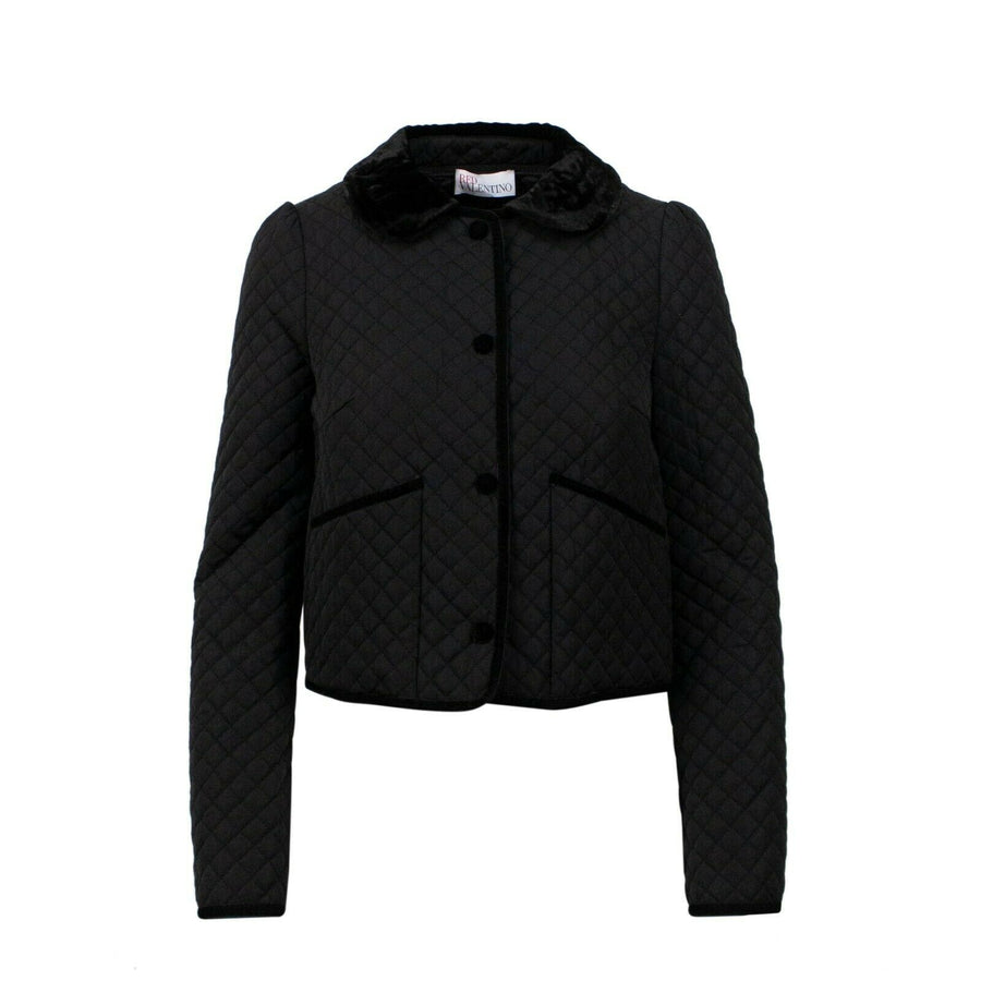 Diamond Quilted Short Flare Jacket - Black