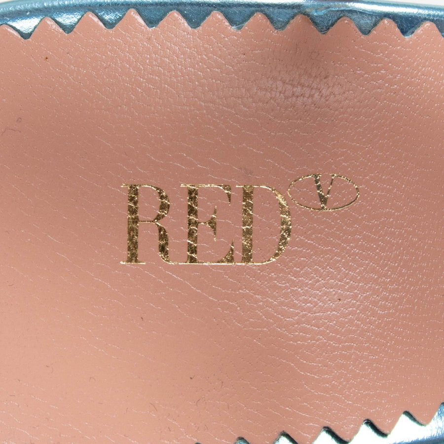 Metallic Leather Ankle Strap Sandal Pumps - Blue