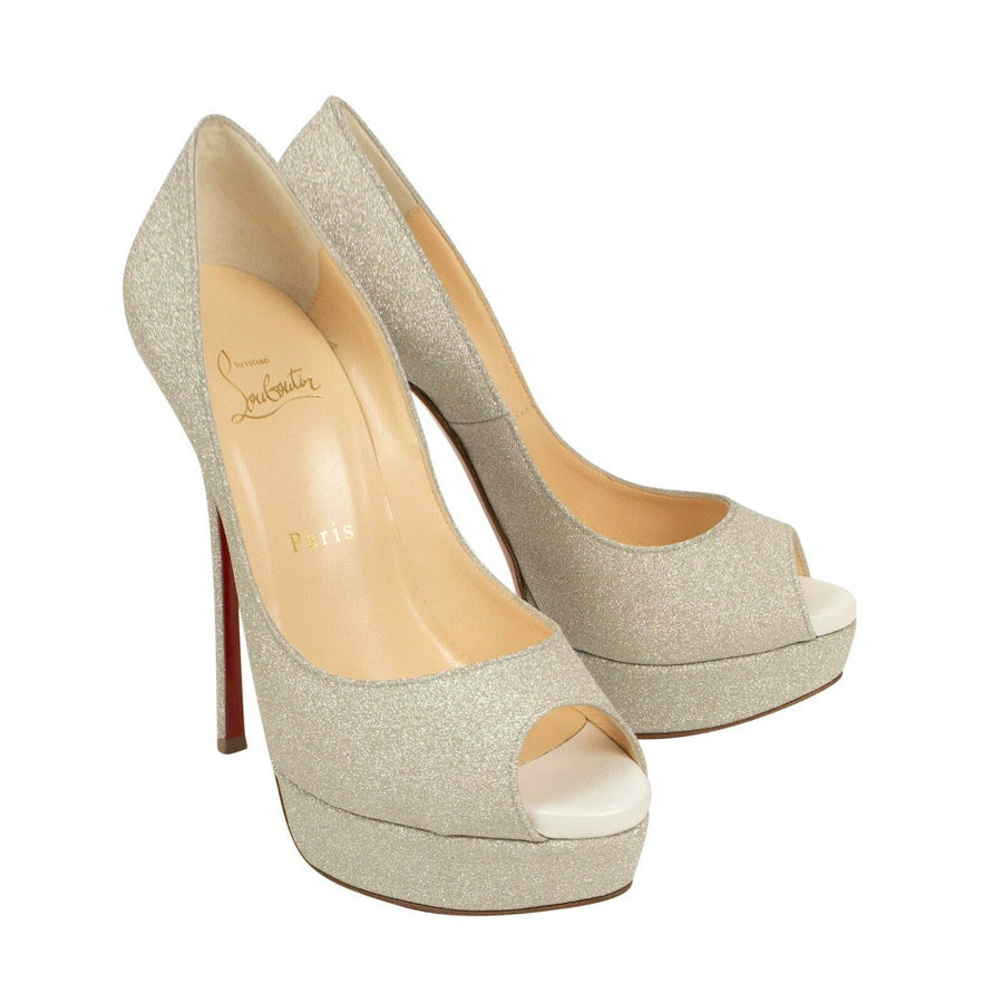 Fetish Peep Toe Glitter Pumps - Silver