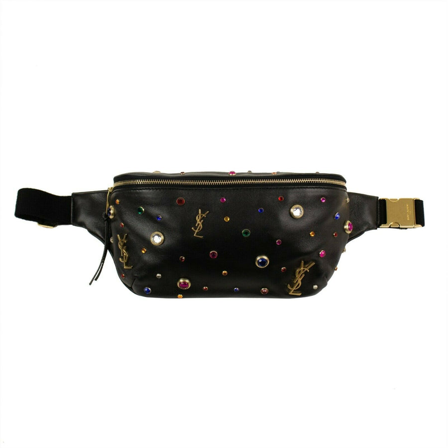 Leather Gem Stud Gold YSL Embellished Belt Bag - Gold