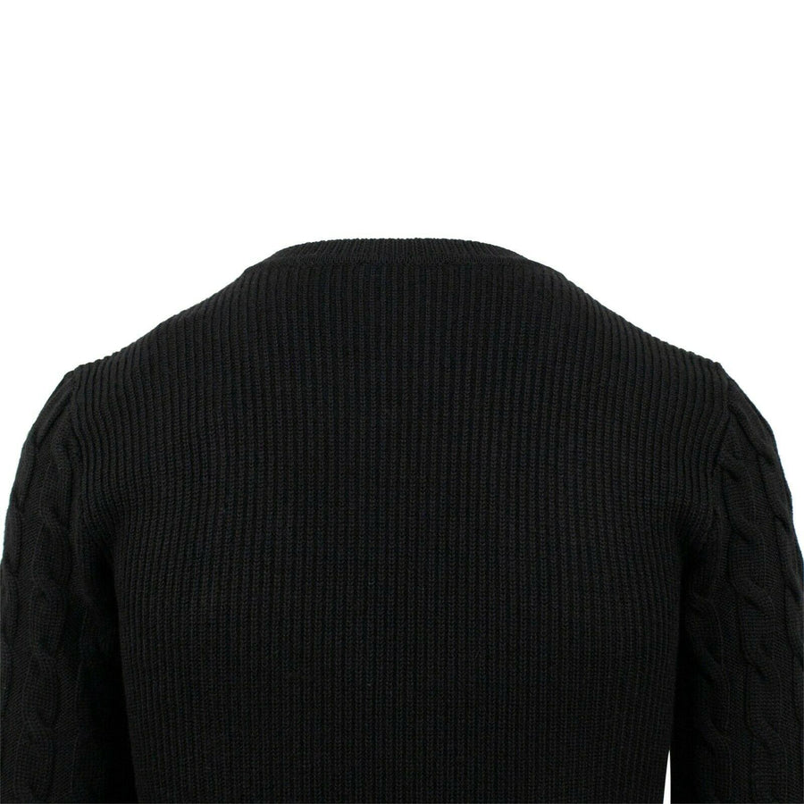 Wool Velvet Detail Cable Knit Sweater - Black