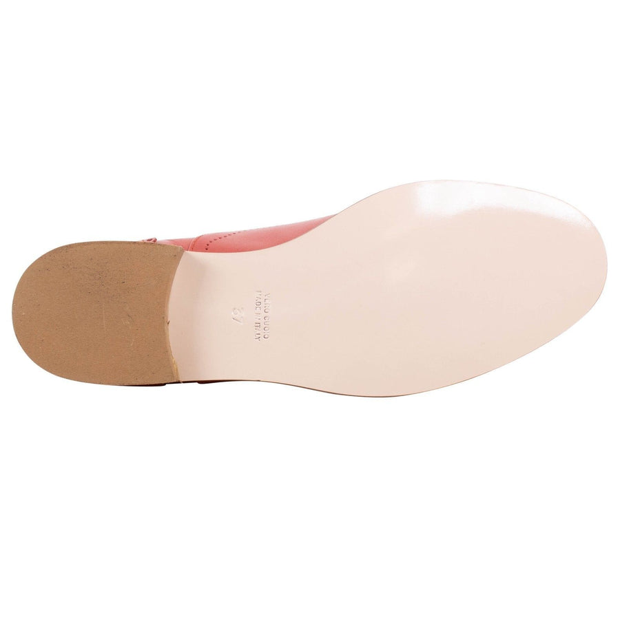 Leather Scalloped Edges Oxford Shoes - Coral