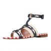 Leather Striped Ankle Strap Sandal - Navy / Red / White
