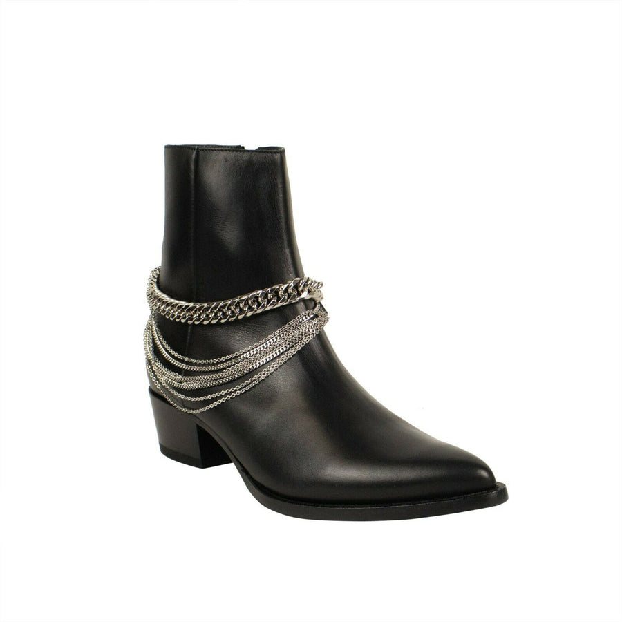 Leather Chain Ankle Boots - Black