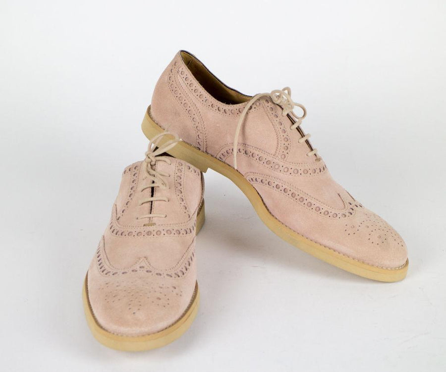 Suede Leather Wingtip Oxfords - Light Pink