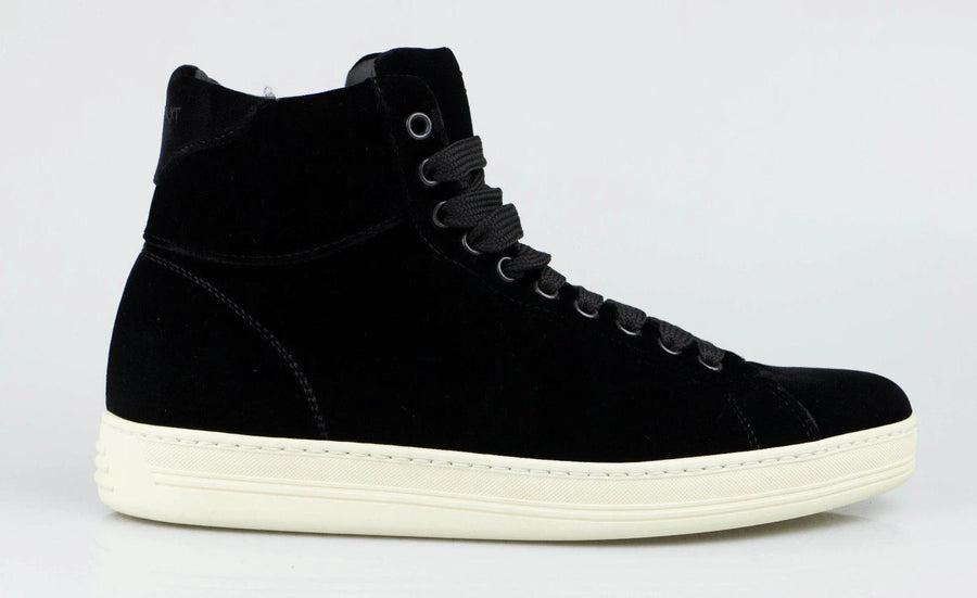 Velvet Lace Up High Top Sneakers - Black