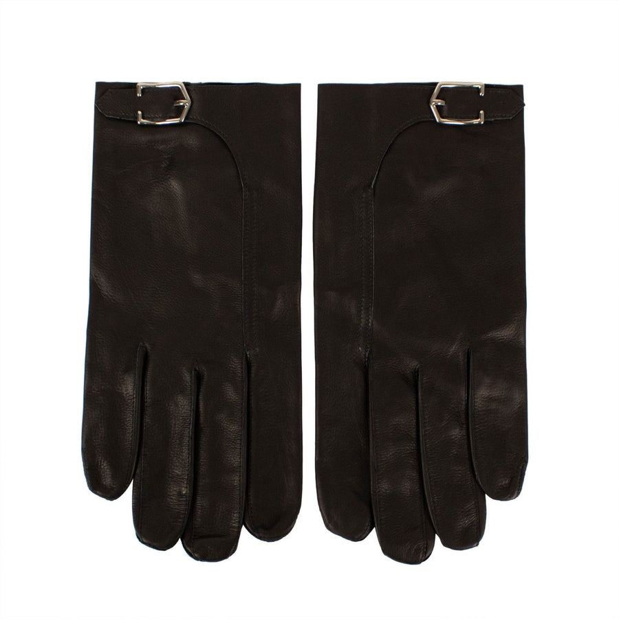 Black Calfskin Leather With Buckle Gloves