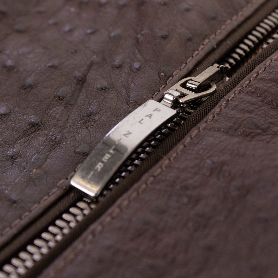 Ostrich Zip Up Leather Sport Coat - Brown