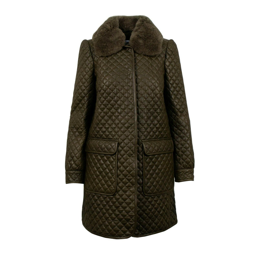 Leather Quilted Coat - Olive Green