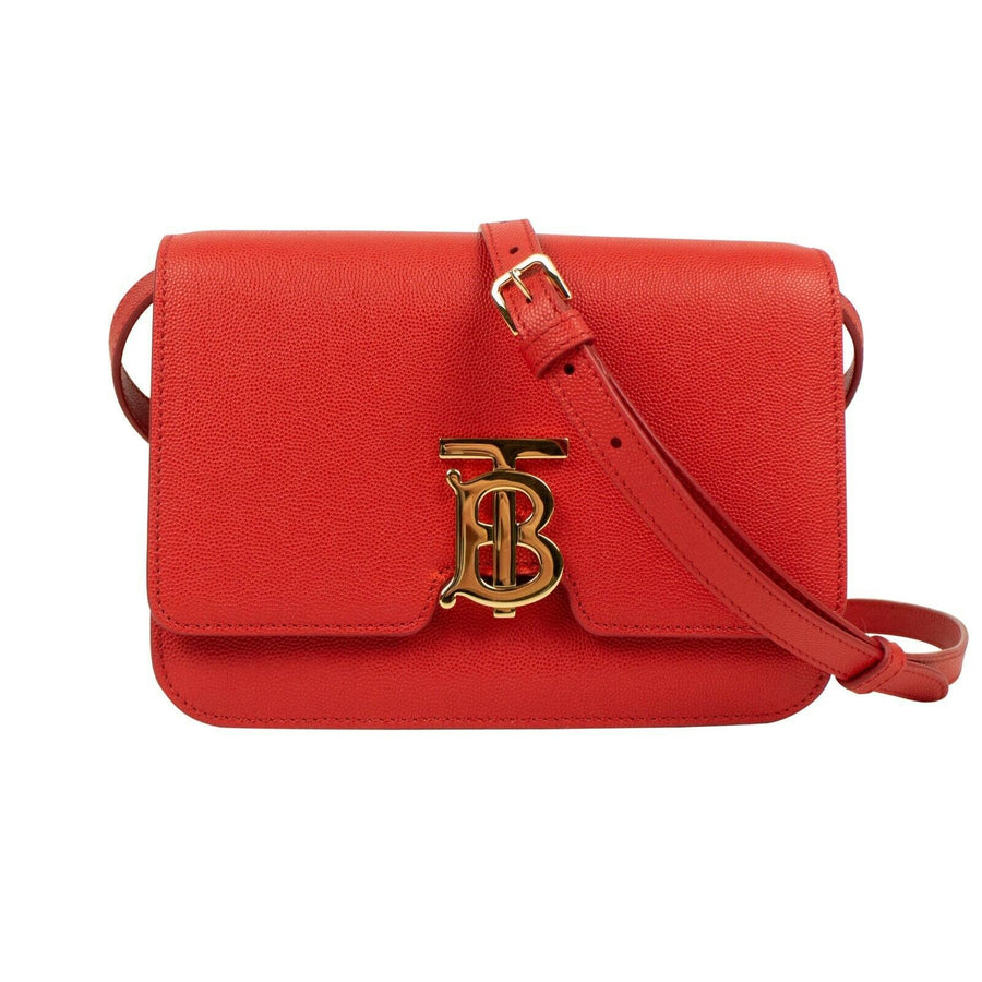 Grainy Leather 'TB' Monogram Shoulder Bag - Red