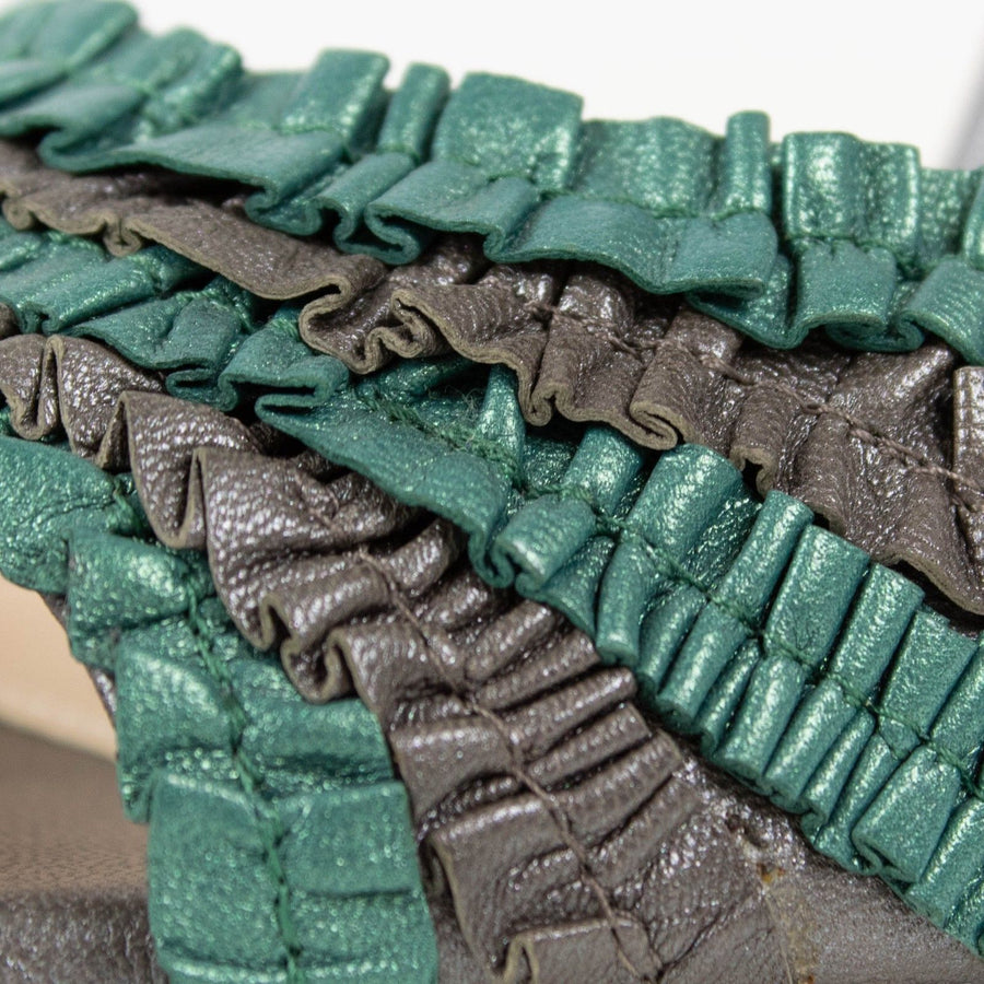 Shadow Ruffles Open Toe Pumps - Teal / Gray