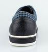 Leather and Houndstooth Fabric Studded Lace Up Oxford - Navy