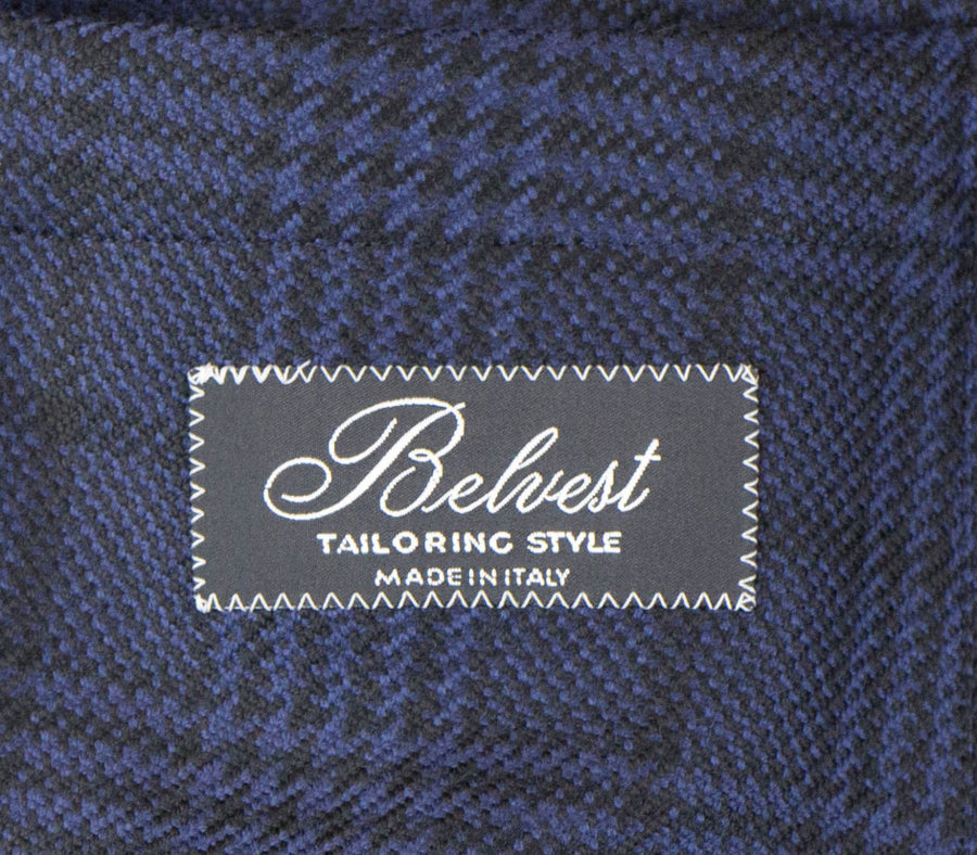 Blue Plaid Wool Full Length Hooded Slim Fit Coat
