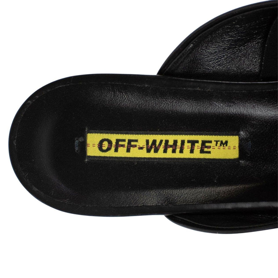 Leather Scarf Logo Ribbon Mules - Black