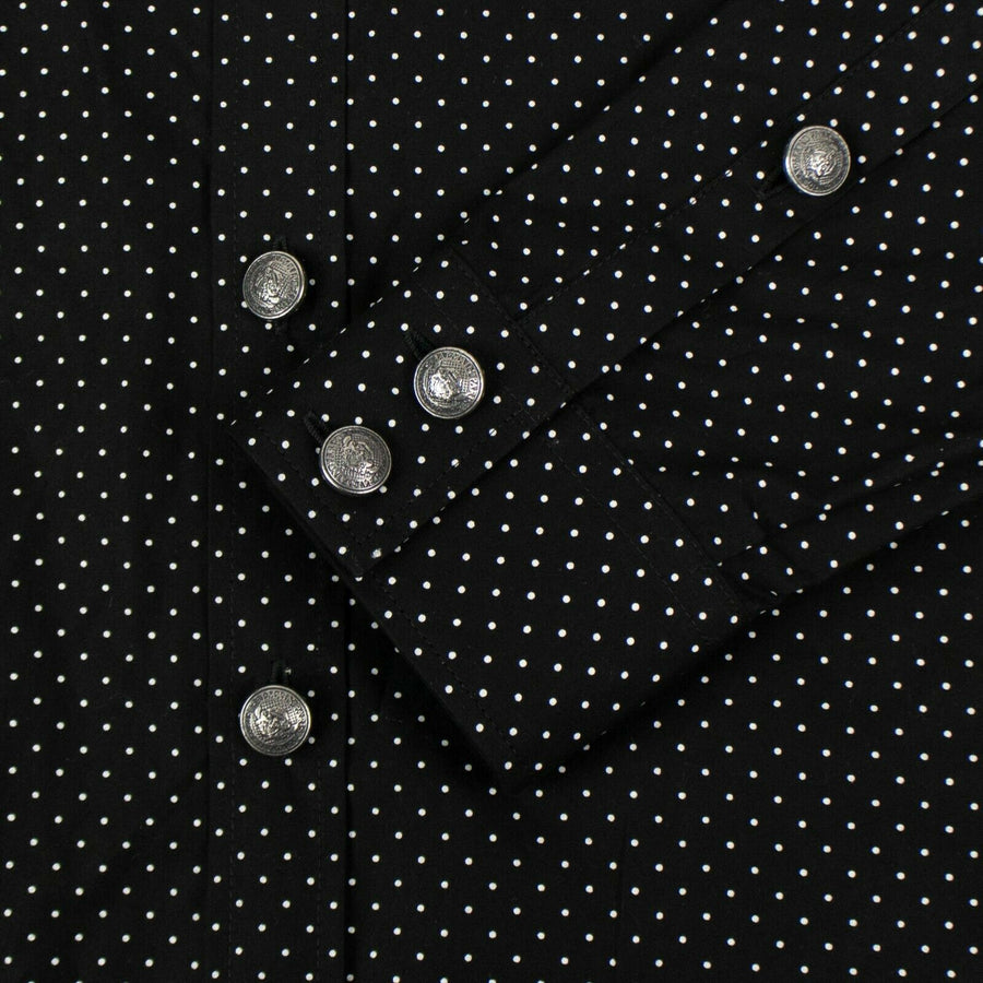 Cotton Polka Dot Logo Patch Button Shirt - Black