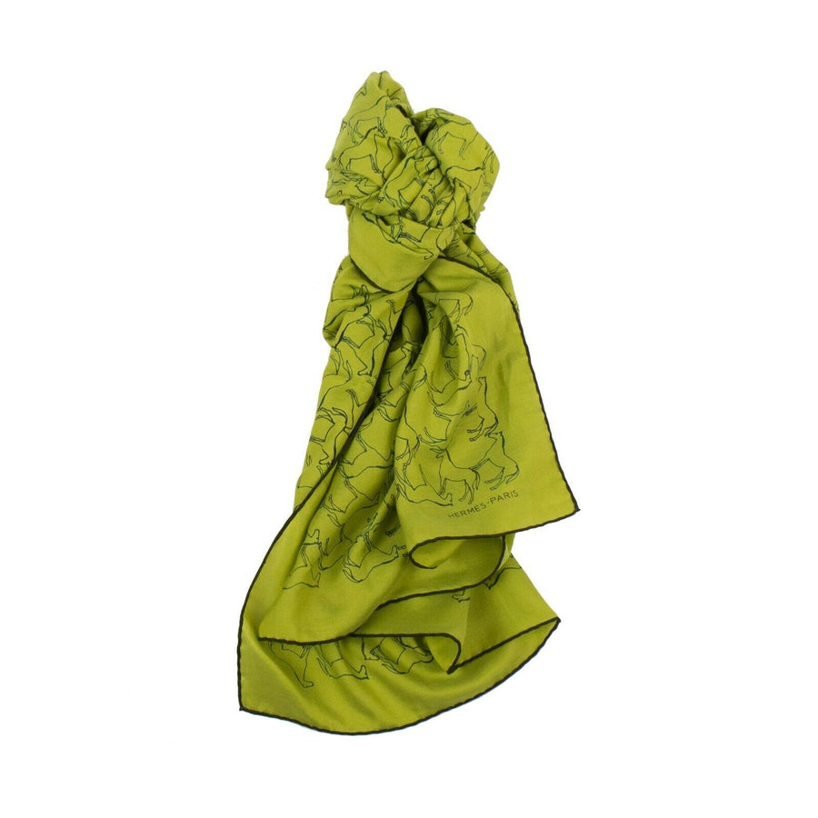 Silk Blend Carre H100 Tampon Equestre Scarf - Green