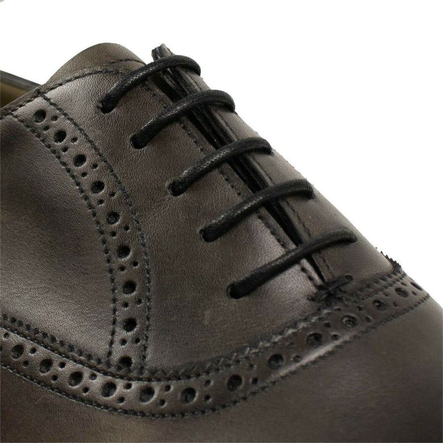 Leather Cap Toe Lace Up Oxfords - Antique Gray