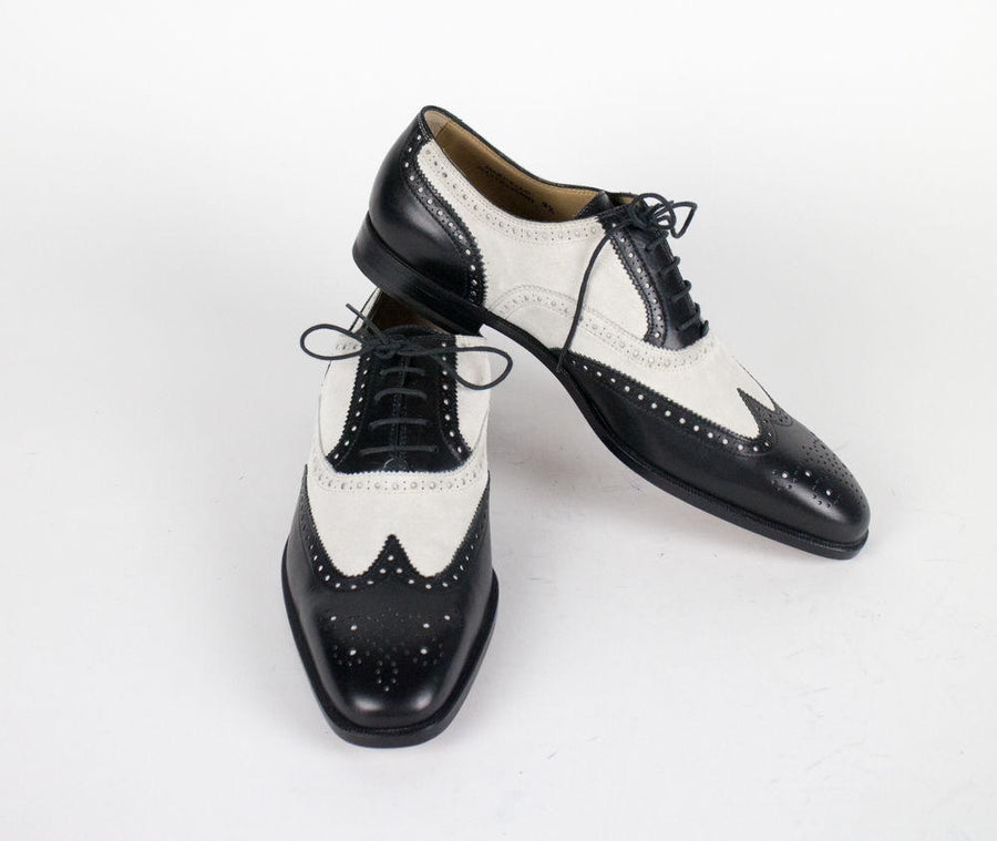 Leather & Suede Wingtip Oxfords - Black / White