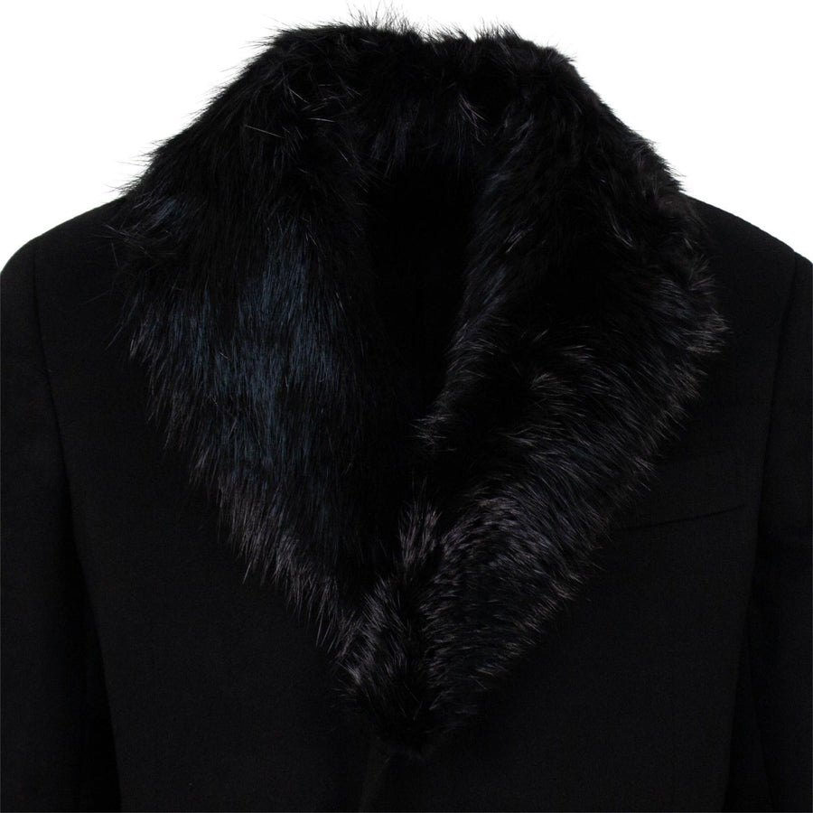 Caruso Cashmere Fur Collar Coat - Black