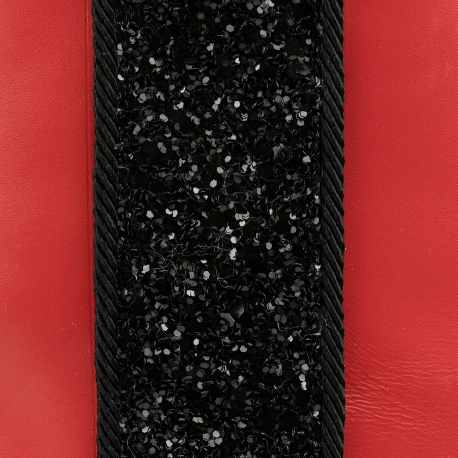Leather Glitter Stripe Short Boots - Red