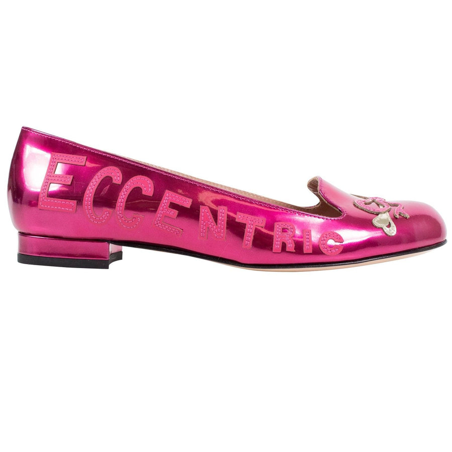 Metallic Leather Applique Loafer Flats - Pink
