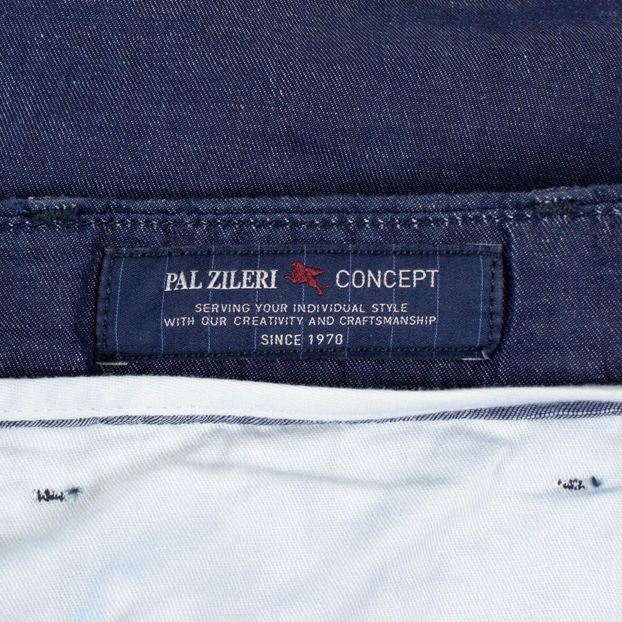 Blue Cotton Blend Dress Pants