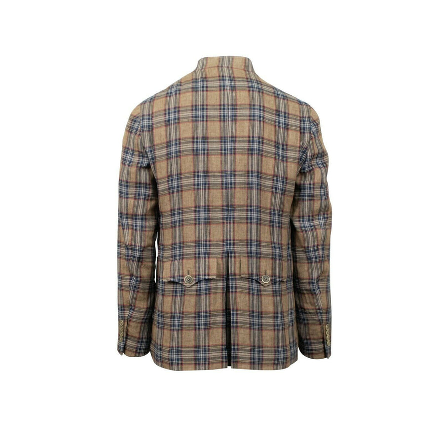 Drop 8 Plaid Button Down Linen Sport Coat - Brown
