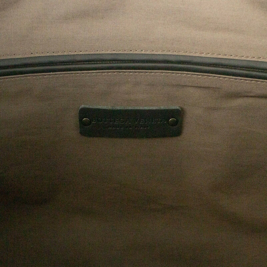 Leather Intrecciato Accent Travel Bag- Black