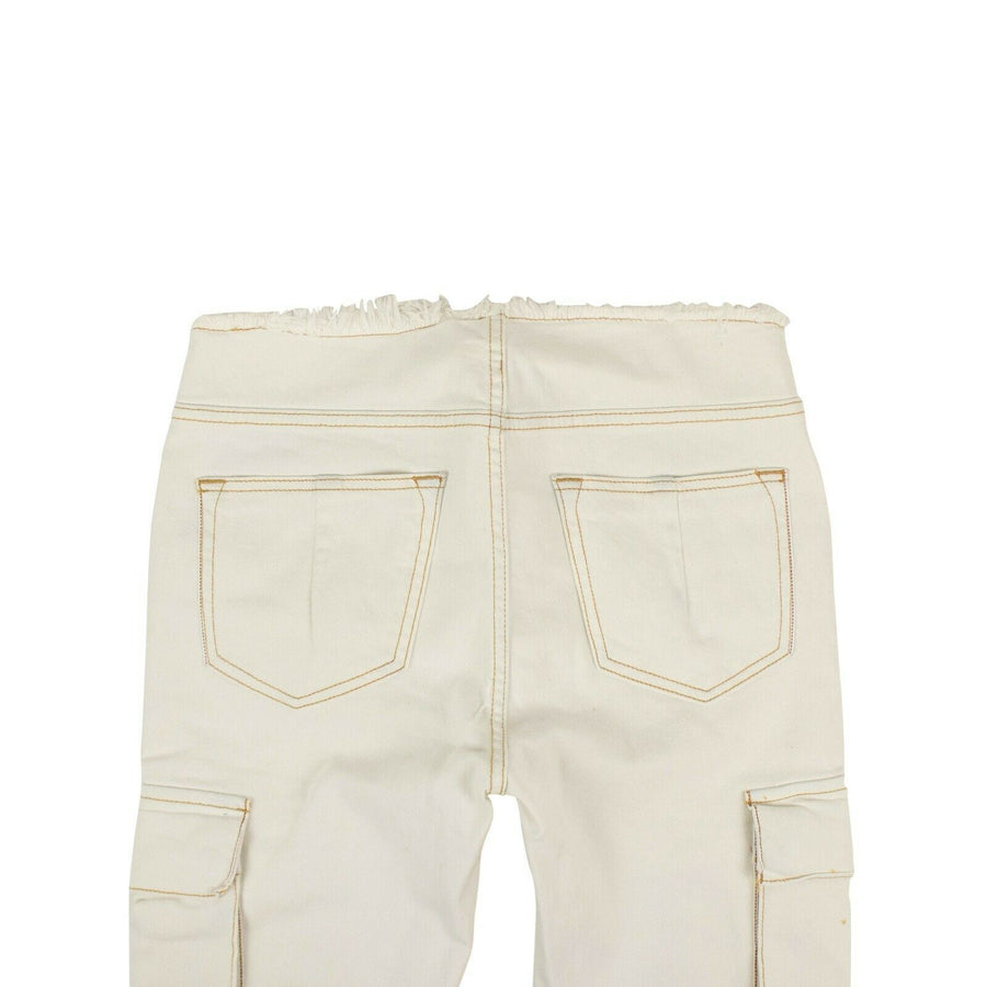 Lace Up Cargo Skinny Jeans Pants - White