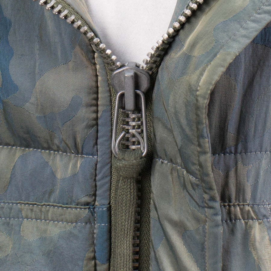 Camo Nylon Vintage Denim Puffy Hooded Parka Coat - Blue / Green