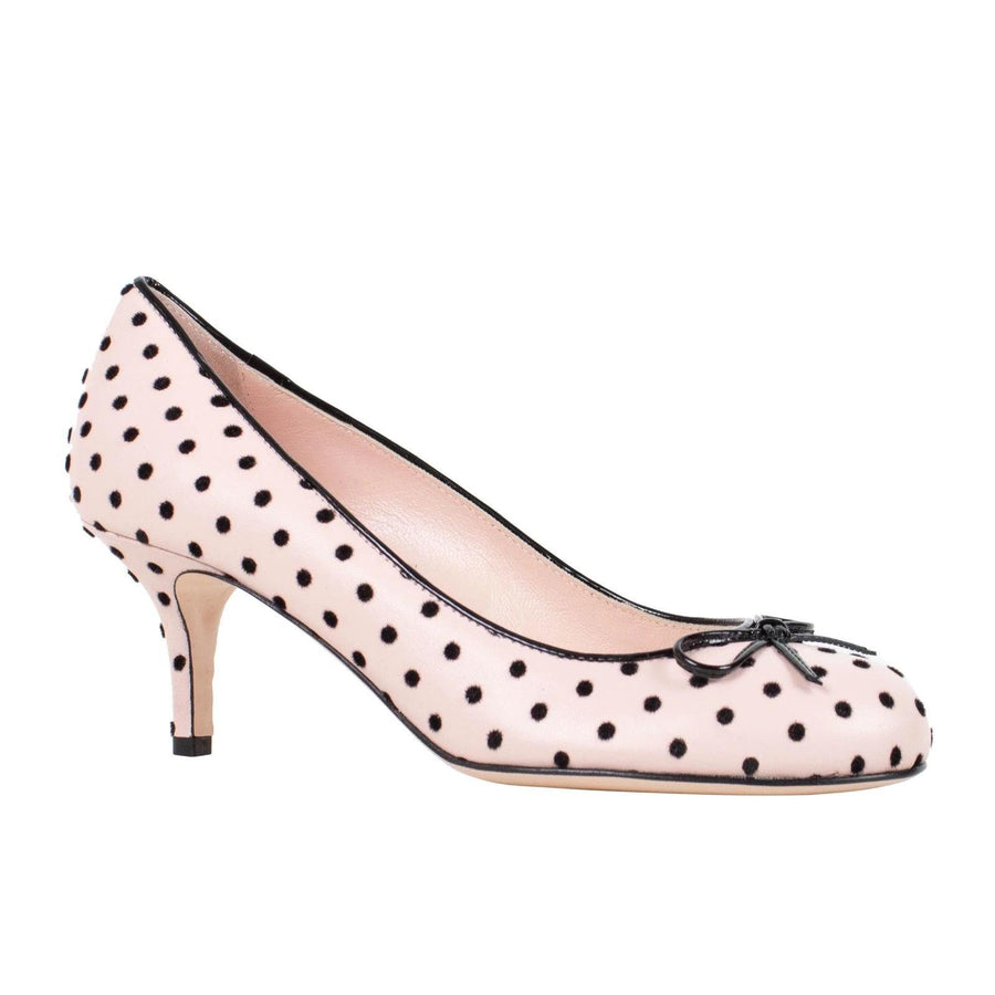 Leather Polka Dots Bow Pumps - Pink