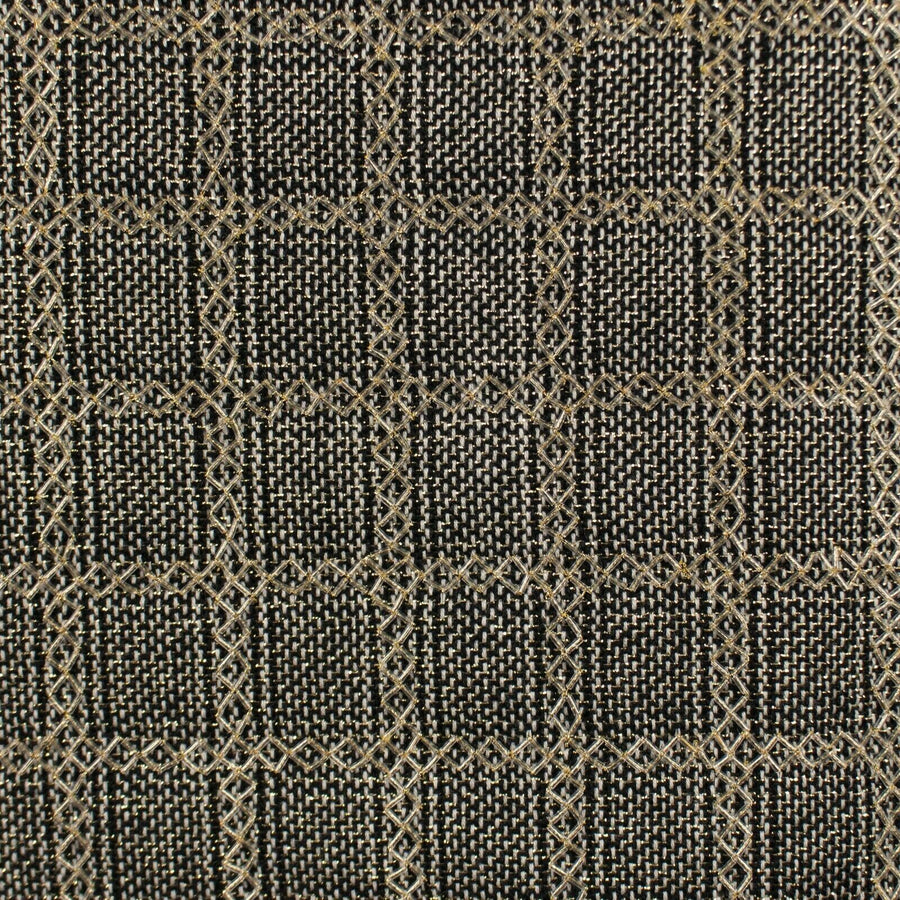 Check Beaded Wool Blend Mini Shift Dress - Gold / Black
