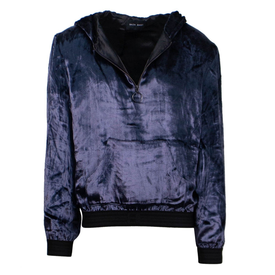 Velour Half Zip Pull Over Hoodie - Navy