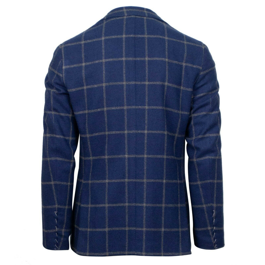 Drop 8 Check Wool 3 Roll 2 Button Sport Coat - Blue