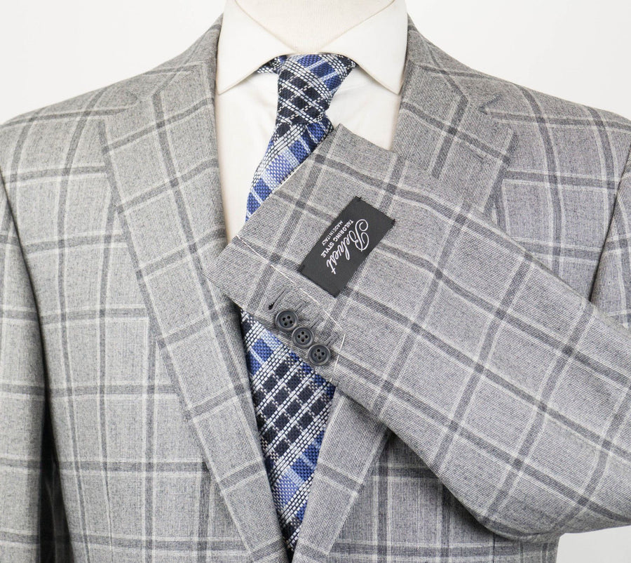 Windowpane Wool Super 160's 2 Button Suit - Gray