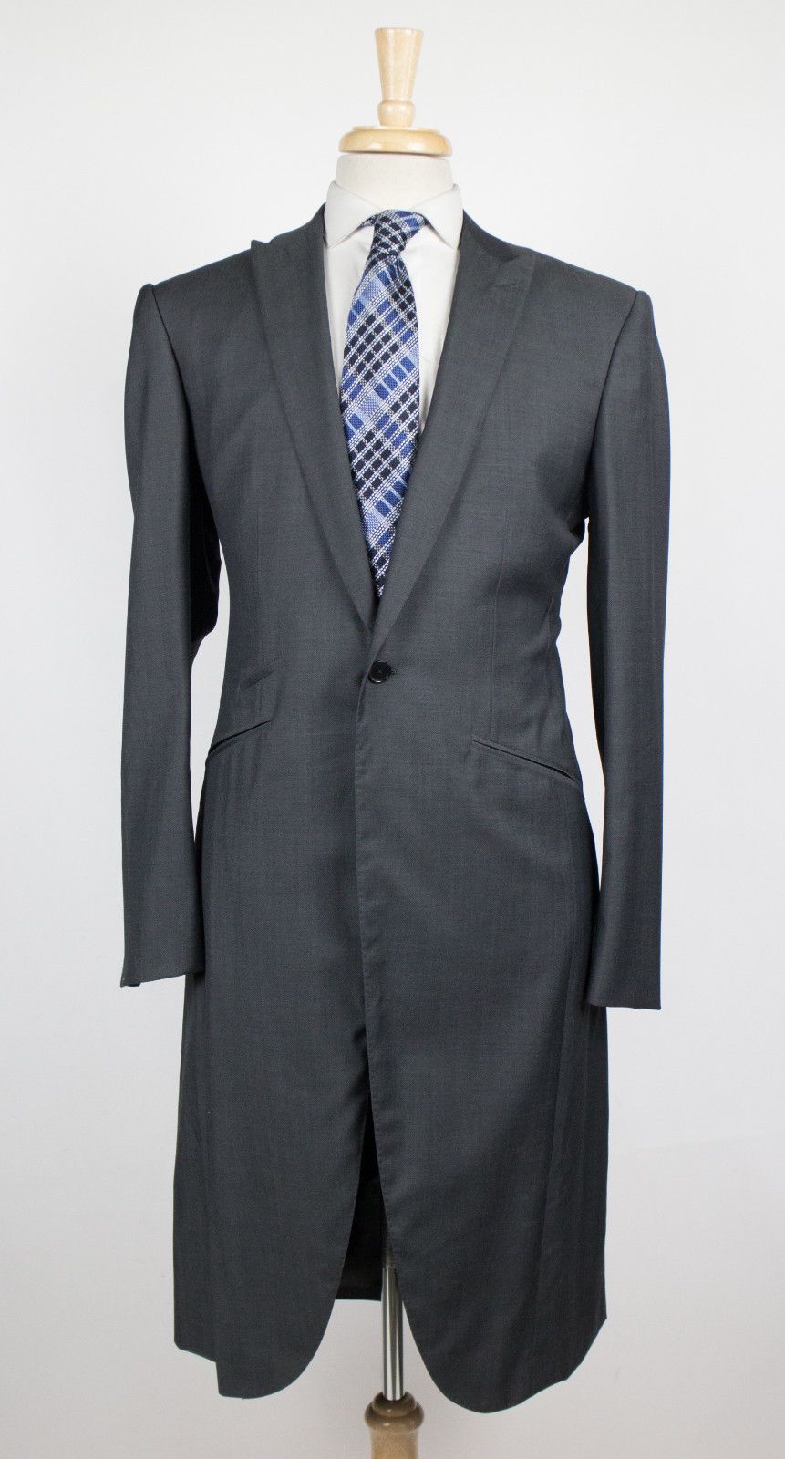 Wool Frock Coat-Style Suit - Charcoal Gray