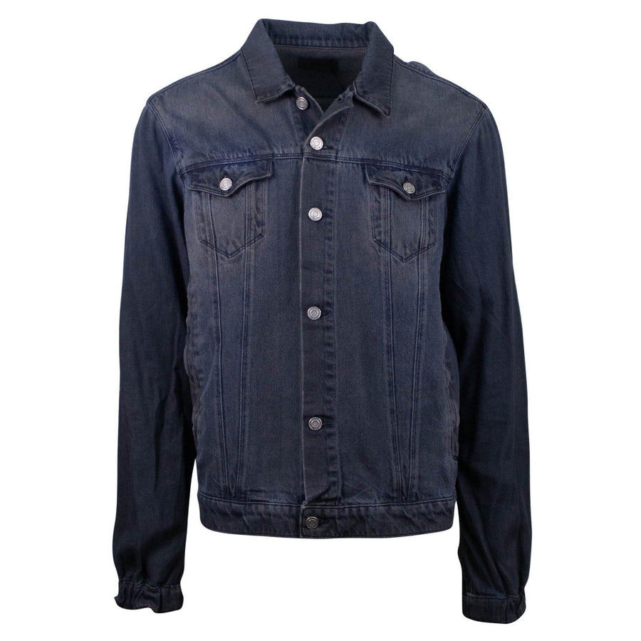 Contrast Sleeve Button Down Denim Jacket - Gray / Blue