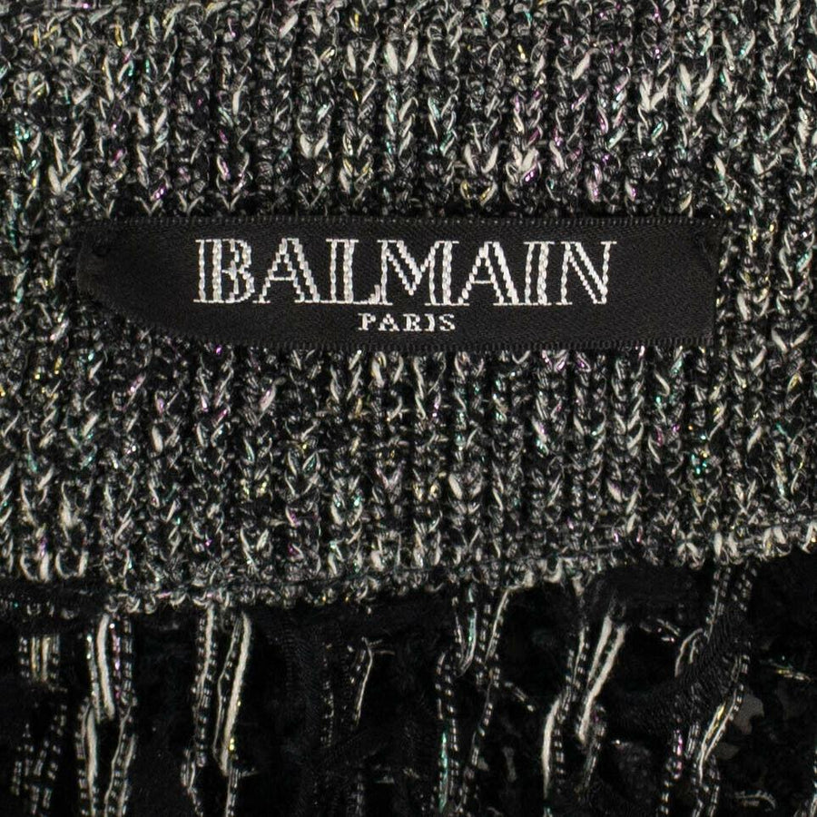 Cotton Blend Fringed Sheath Mini Dress - Black