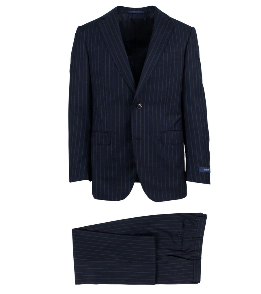 Drop 7 Striped Wool Two Button Suit - Navy