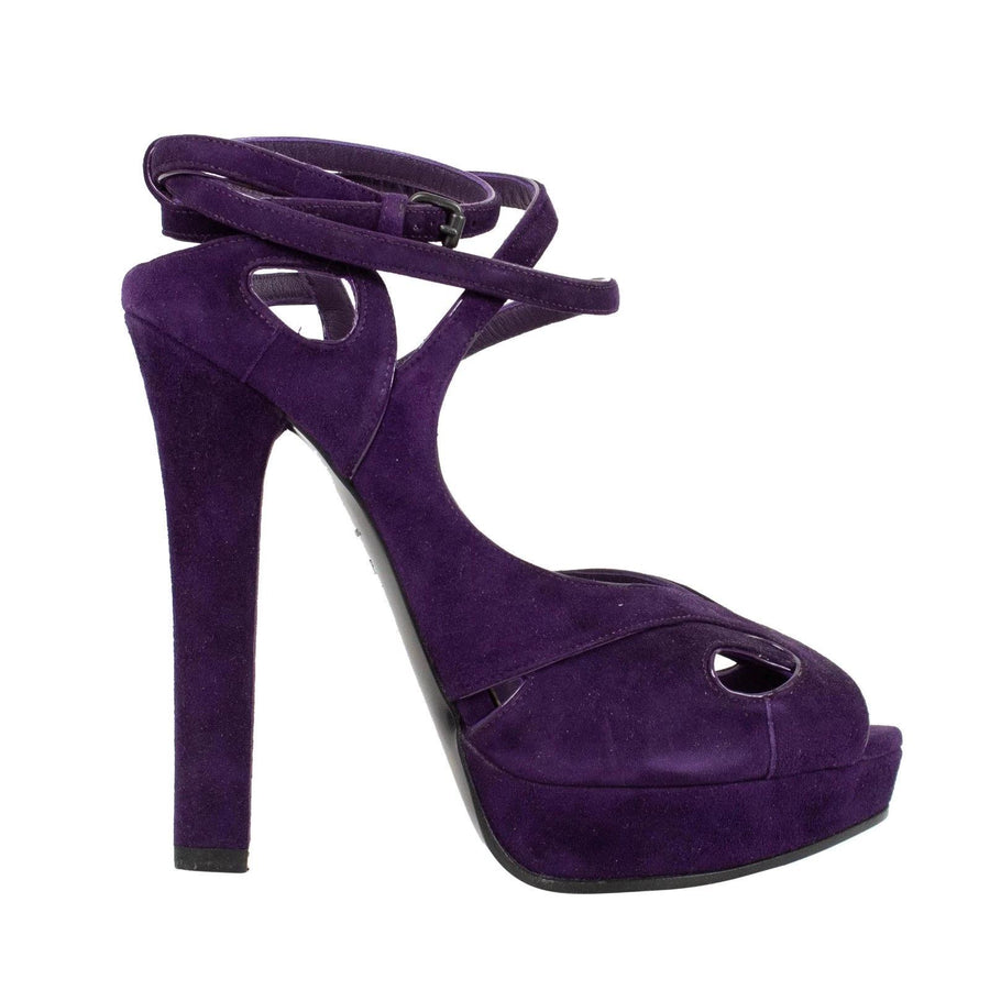 Suede Open Toe Cutout Sandal Pumps - Purple
